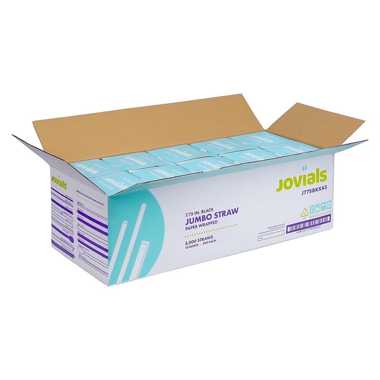JOVIALS JUMBO STRAW BLACK 7.75 BOXED PAPER WRAPPED