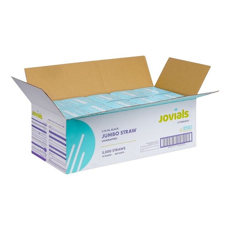 JOVIALS JUMBO BLACK STRAW 7.75 BOXED - UNWRAPPED