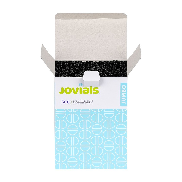 JOVIALS JUMBO BLACK STRAW 7.75 BOXED - UNWRAPPED