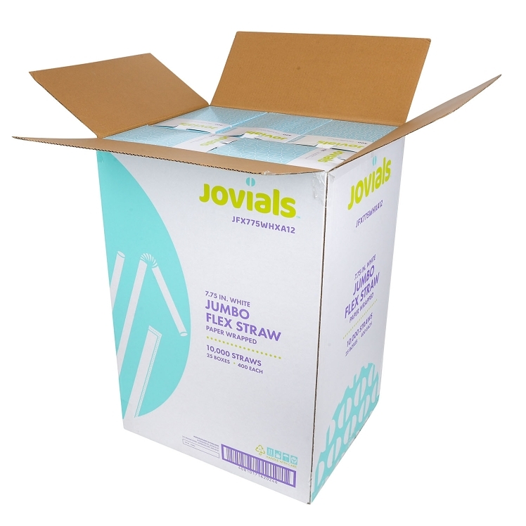 JOVIALS JUMBO FLEX STRAW WHT 7.75 BOXED PAPER WRAPPED