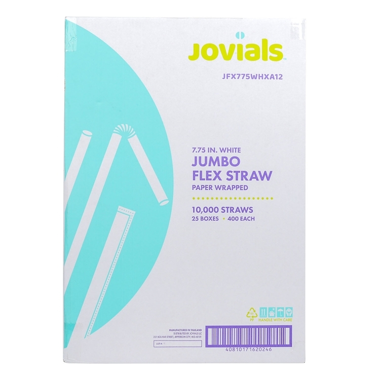 JOVIALS JUMBO FLEX STRAW WHT 7.75 BOXED PAPER WRAPPED