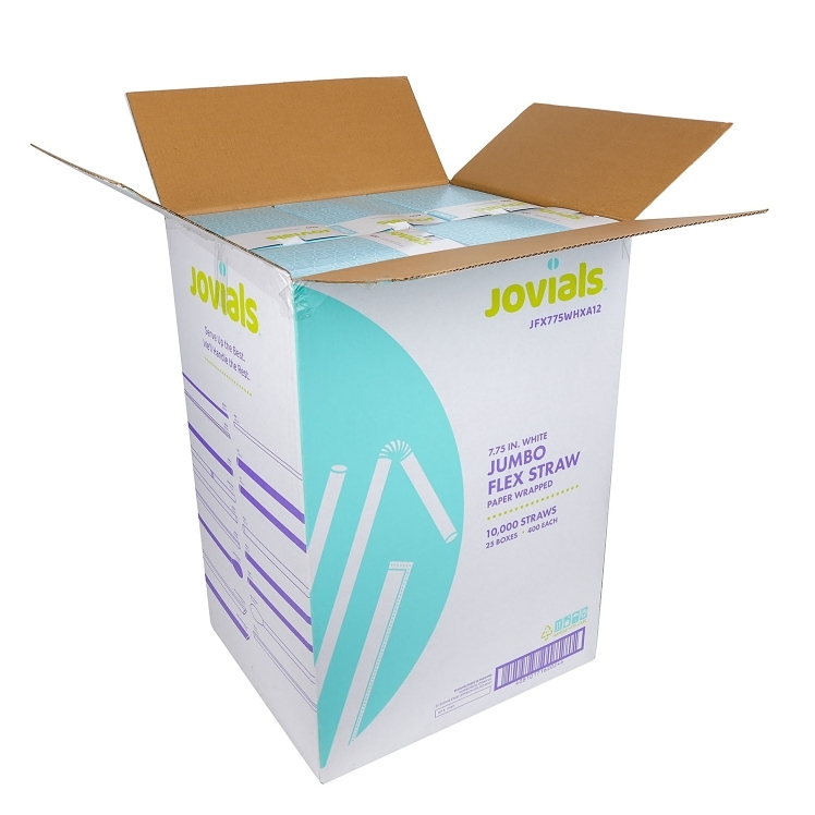 JOVIALS JUMBO FLEX STRAW WHT 7.75 BOXED PAPER WRAPPED