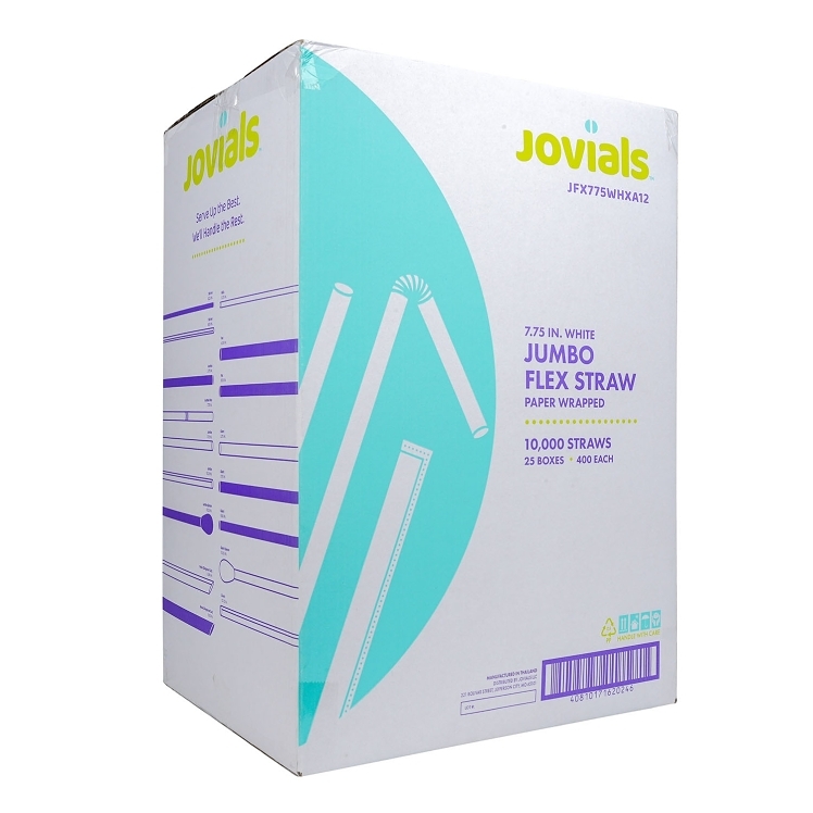 JOVIALS JUMBO FLEX STRAW WHT 7.75 BOXED PAPER WRAPPED