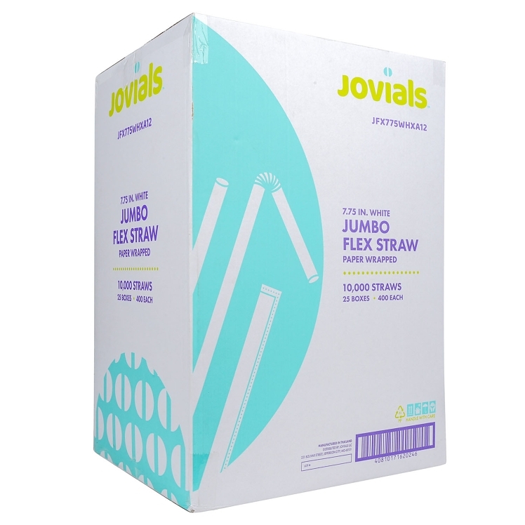 JOVIALS JUMBO FLEX STRAW WHT 7.75 BOXED PAPER WRAPPED
