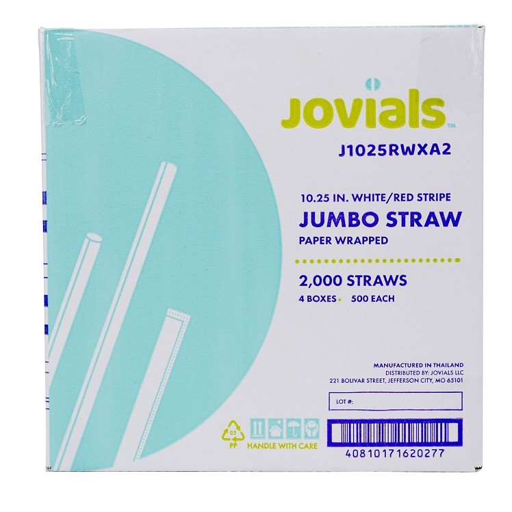 JOVIALS JUMBO WHITE/RED STRAW 10.25 BOXED - PAPER WRAPPED