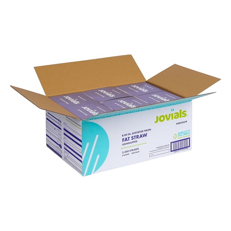 JOVIALS 8 FAT ASSORTED NEON STRAW UNWRAPPED