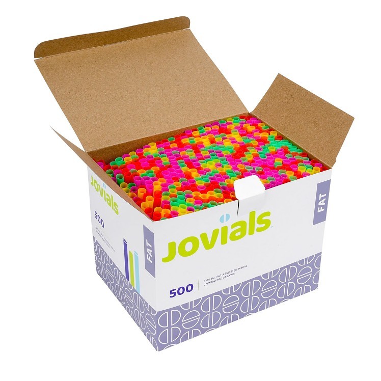 JOVIALS 6 FAT ASSORTED NEON STRAW UNWRAPPED