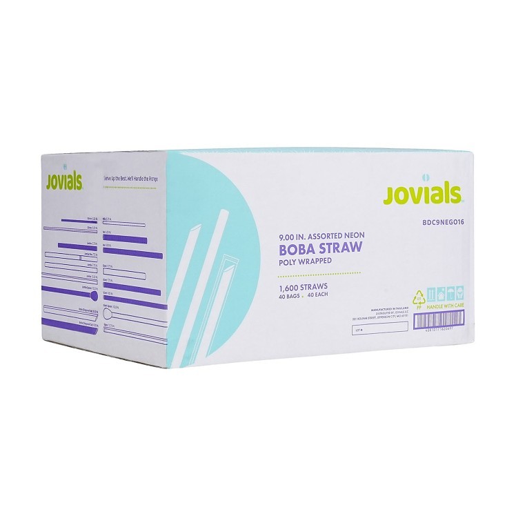 JOVIALS 9 BOBA STRAW ASST NEON POLYPROPYLENE DIAG CUT