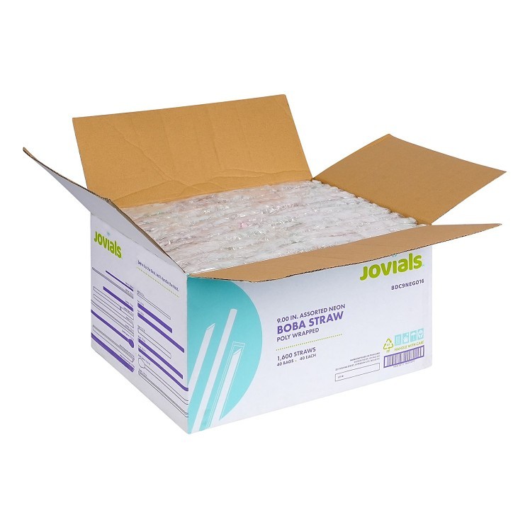 JOVIALS 9 BOBA STRAW ASST NEON POLYPROPYLENE DIAG CUT