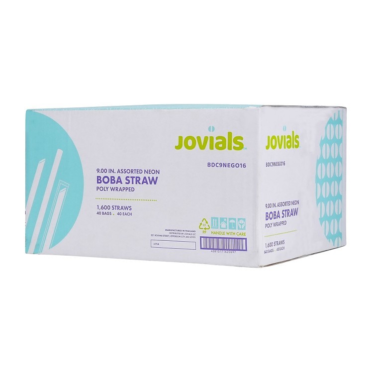 JOVIALS 9 BOBA STRAW ASST NEON POLYPROPYLENE DIAG CUT