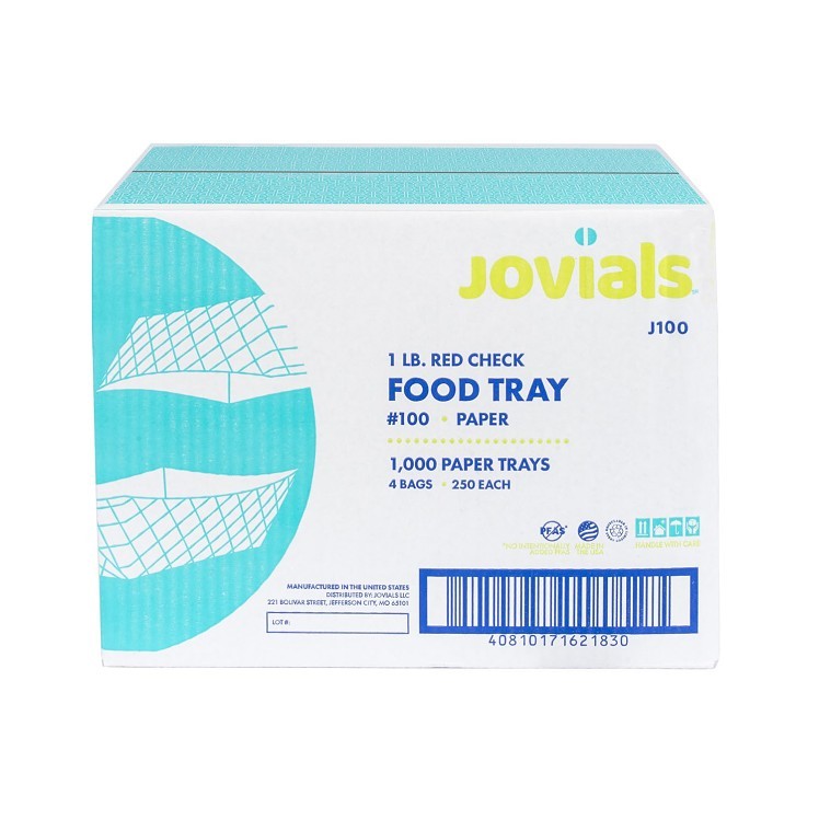 JOVIALS 1 LB RED CHECKERED CLAY COATED PAPER FOOD TRAY #100