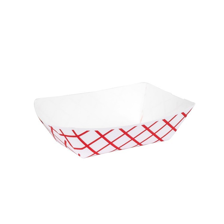 JOVIALS 1 LB RED CHECKERED CLAY COATED PAPER FOOD TRAY #100