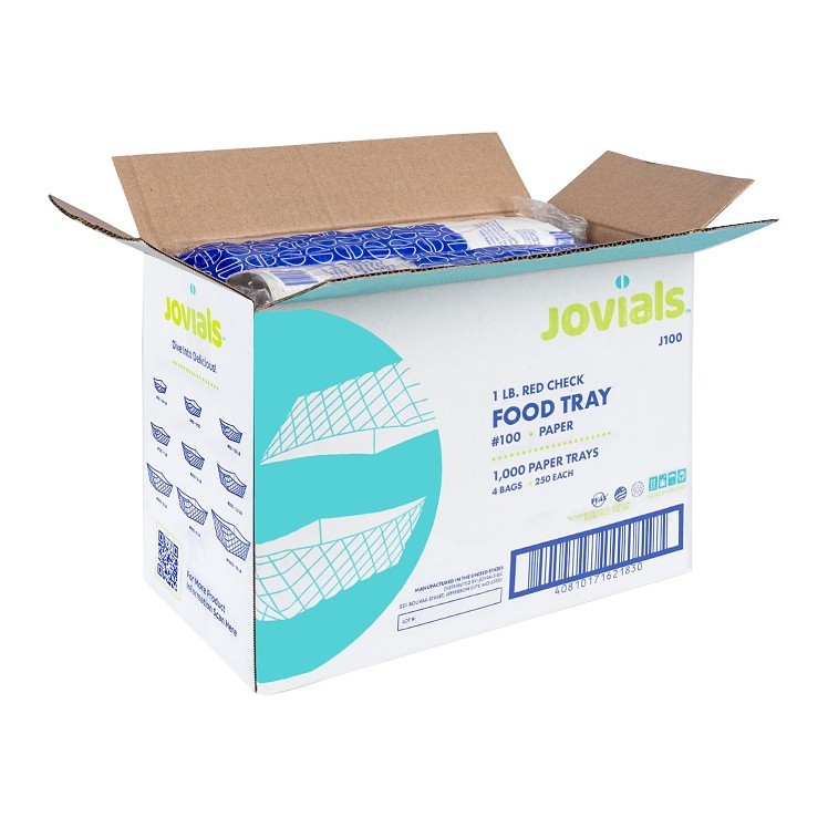JOVIALS 1 LB RED CHECKERED CLAY COATED PAPER FOOD TRAY #100
