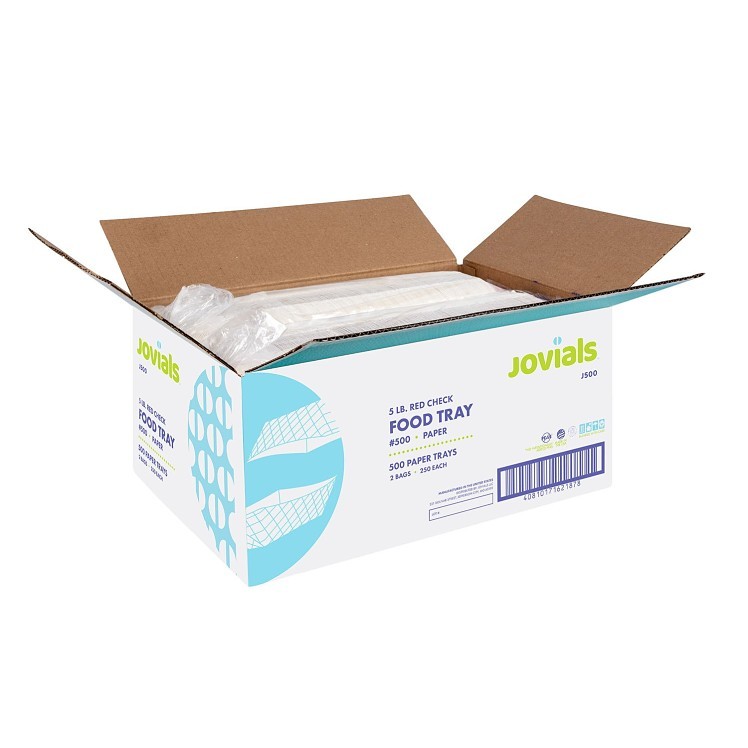 JOVIALS 5 LB RED CHECKERED CLAY COATED PAPER FOOD TRAY #500