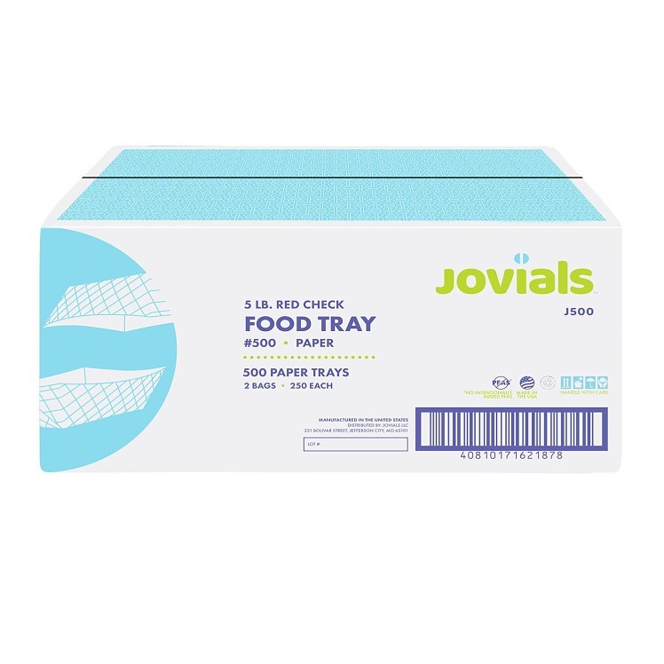 JOVIALS 5 LB RED CHECKERED CLAY COATED PAPER FOOD TRAY #500