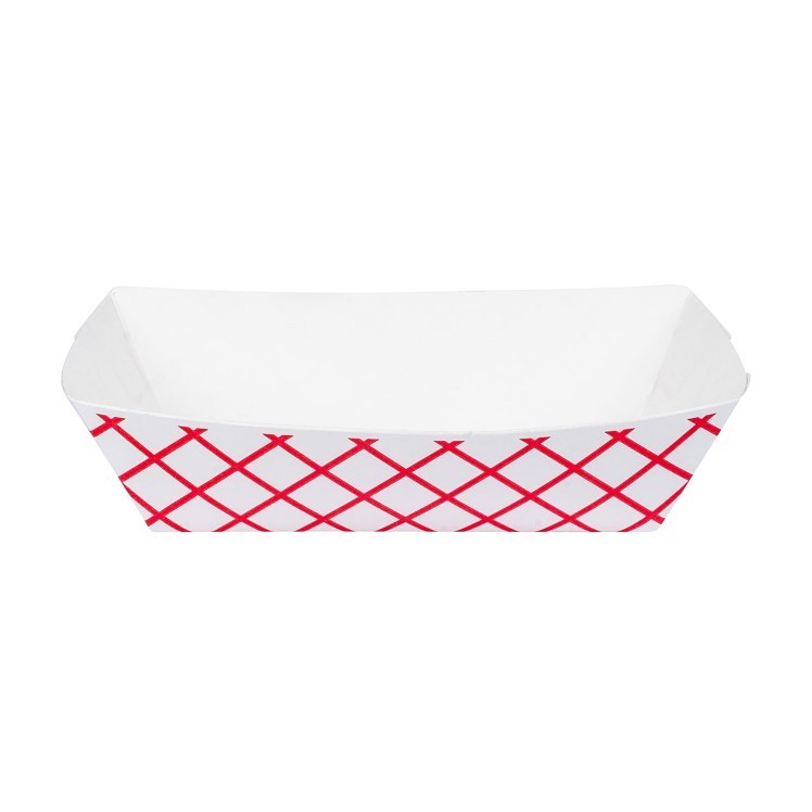 JOVIALS 5 LB RED CHECKERED CLAY COATED PAPER FOOD TRAY #500