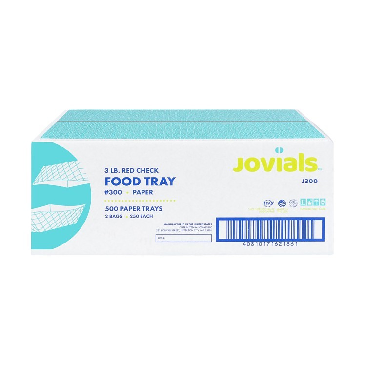 JOVIALS 3 LB RED CHECKERED CLAY COATED PAPER FOOD TRAY #300