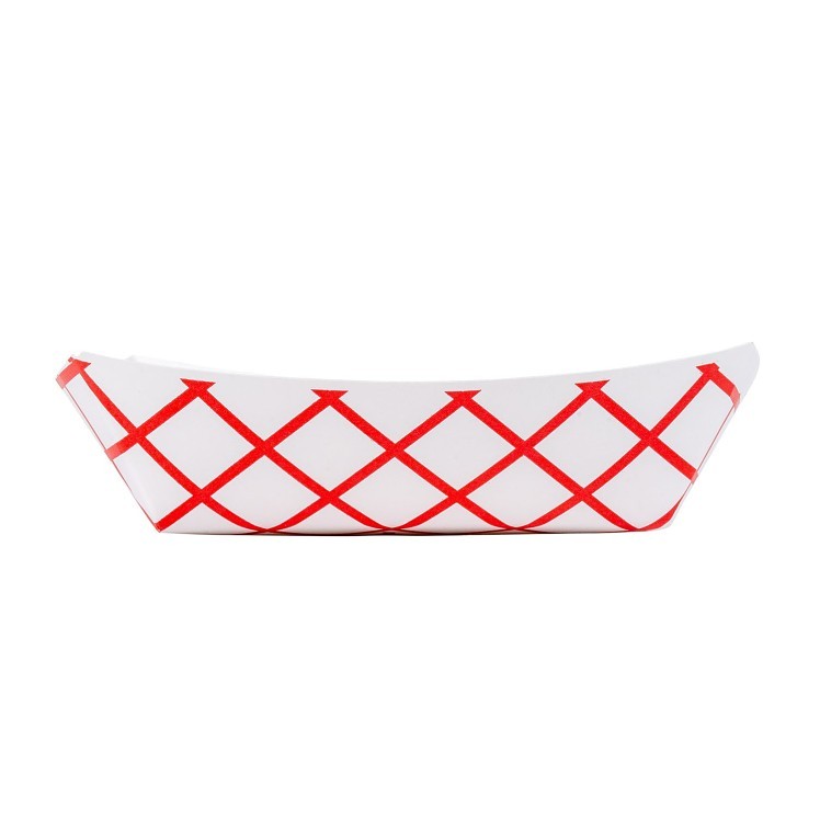 JOVIALS 2 LB RED CHECKERED CLAY COATED PAPER FOOD TRAY #200