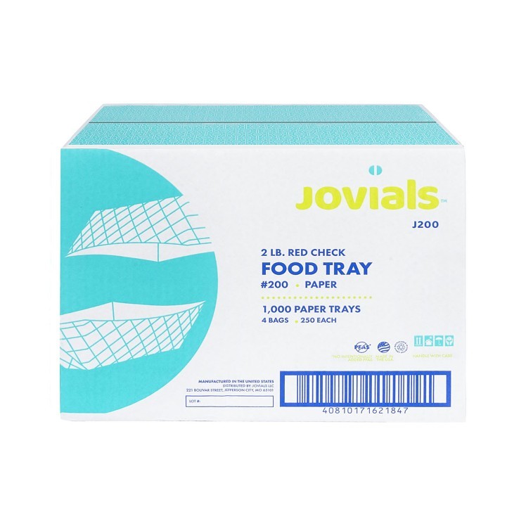 JOVIALS 2 LB RED CHECKERED CLAY COATED PAPER FOOD TRAY #200