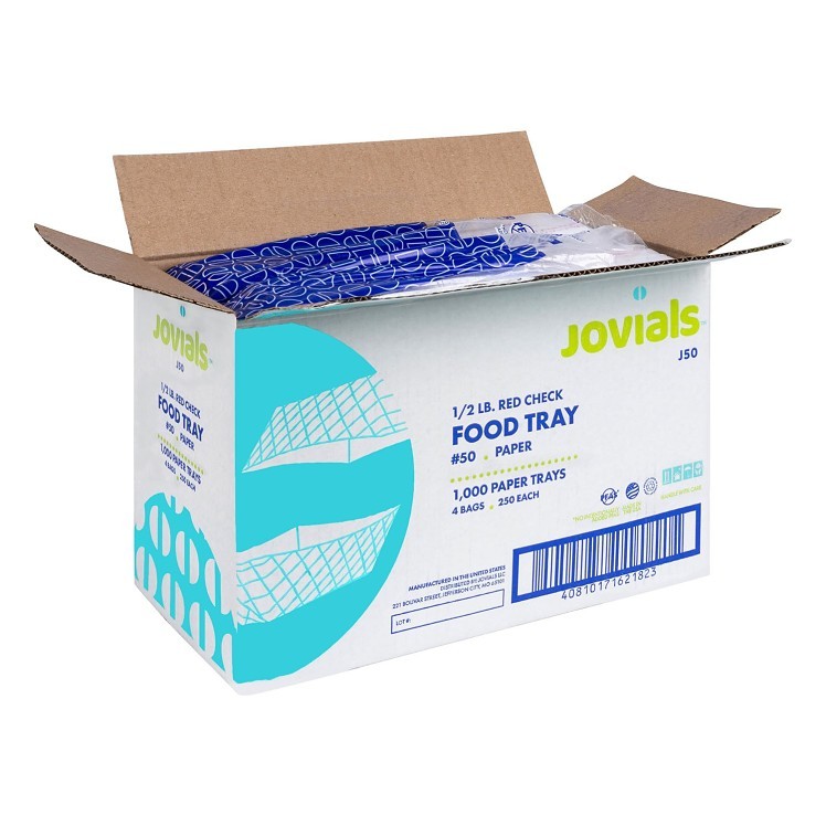 JOVIALS 0.5 LB RED CHECKERED CLAY COATED PAPER FOOD TRAY #50