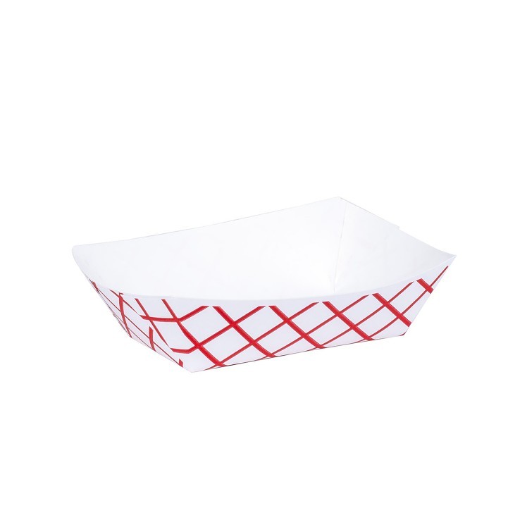 JOVIALS 0.5 LB RED CHECKERED CLAY COATED PAPER FOOD TRAY #50