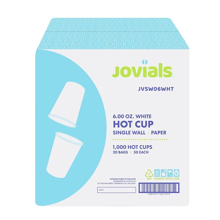 JOVIALS 6OZ SINGLE WALL WHITE PAPER HOT CUP