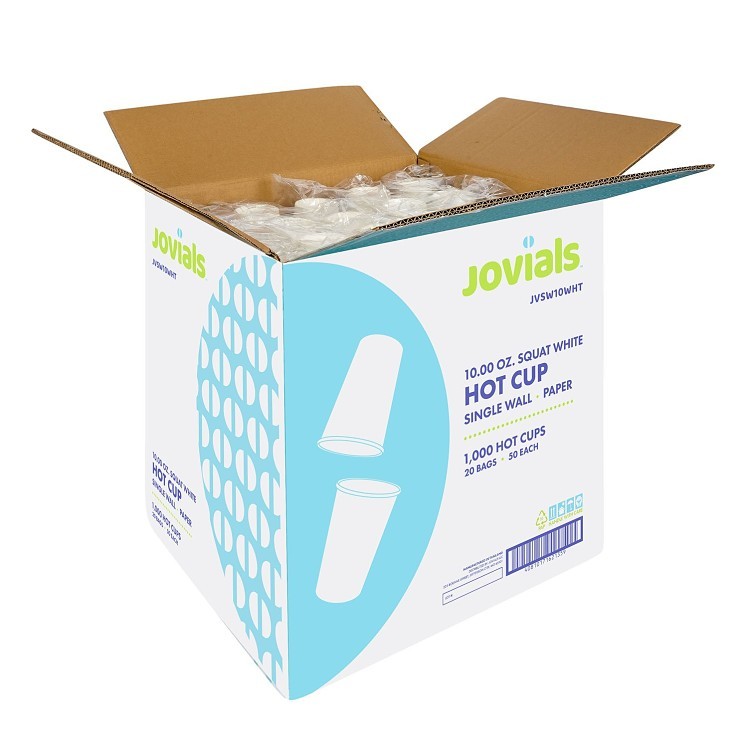 JOVIALS 10OZ SINGLE WALL SQUAT WHITE PAPER HOT CUP
