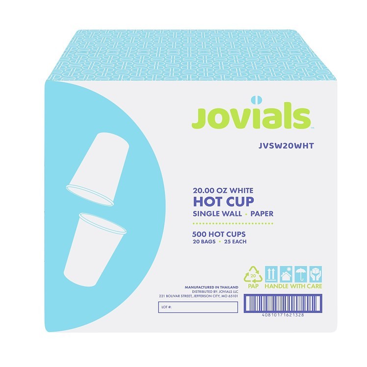 JOVIALS 20OZ SINGLE WALL WHITE PAPER HOT CUP