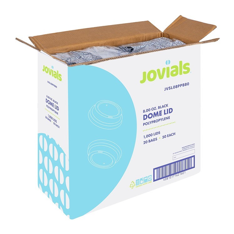 JOVIALS BLACK POLYPROPYLENE DOME SIP LID - FITS 8OZ CUP