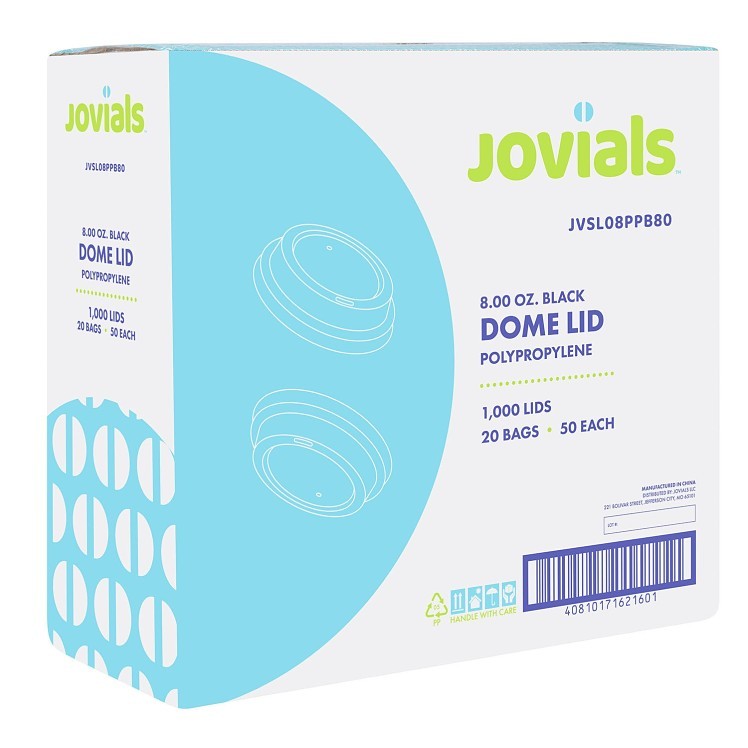 JOVIALS BLACK POLYPROPYLENE DOME SIP LID - FITS 8OZ CUP