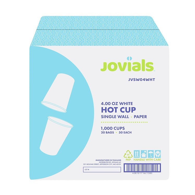 JOVIALS 4OZ SINGLE WALL WHITE PAPER HOT CUP