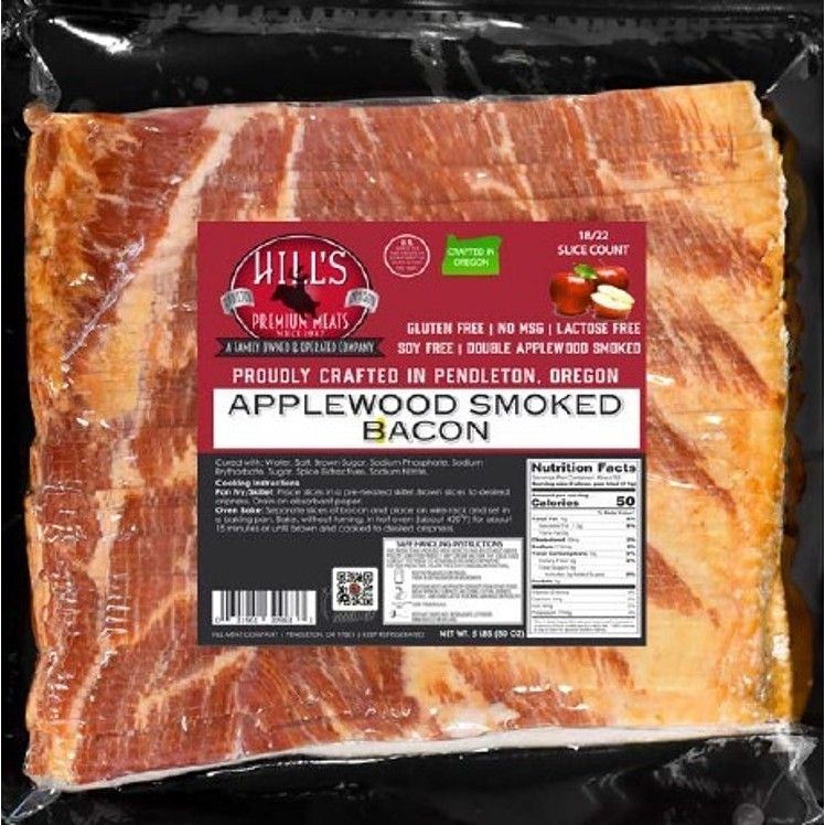 HILL MEATS BACON 18-22 COUNT SLICED SHINGLE APPLEWOOD 3/5LB REF