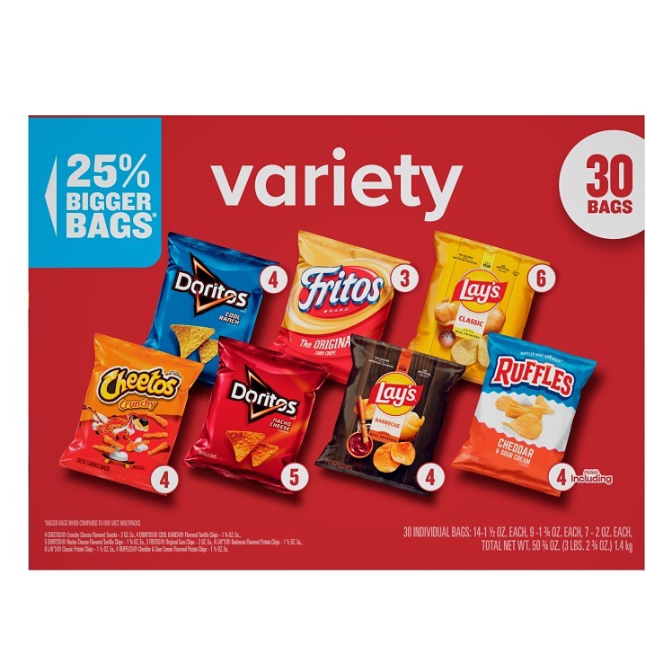 FRITO LAY 30 COUNT SINGLE SERVE CLASSIC VARIETY PACK