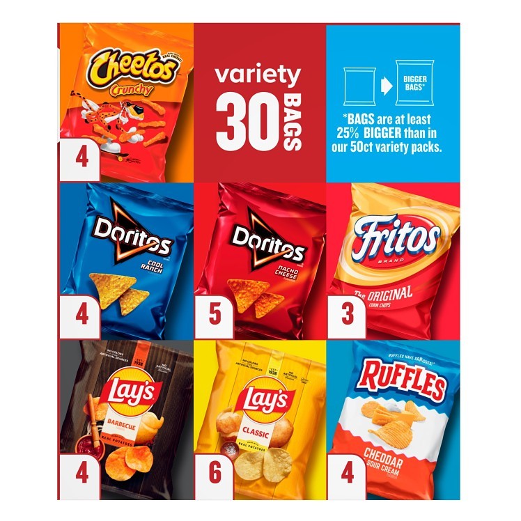 FRITO LAY 30 COUNT SINGLE SERVE CLASSIC VARIETY PACK