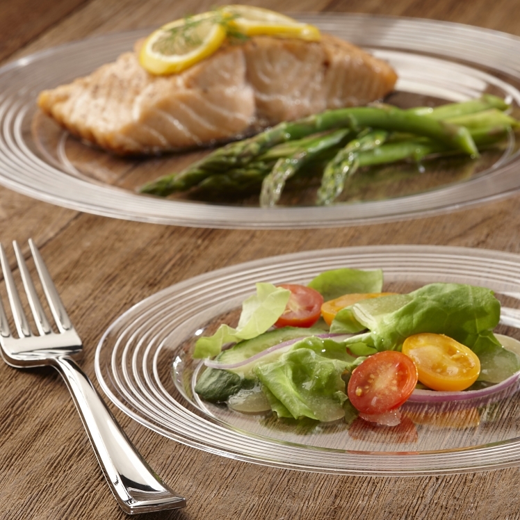 MONOGRAM PLATE POLYSTYRENE 9 INCH CLEAR ROUND RIDGED