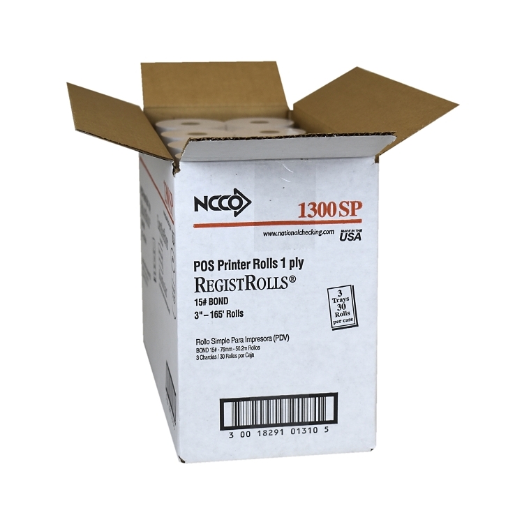 NCCO 1300SP 1 PLY BOND REGISTER ROLL 3x165'
