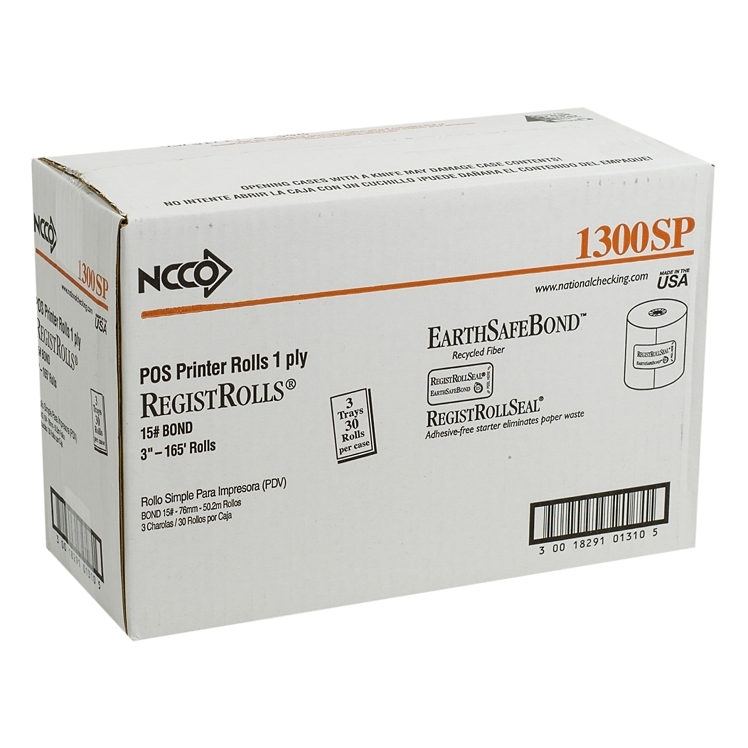 NCCO 1300SP 1 PLY BOND REGISTER ROLL 3x165'