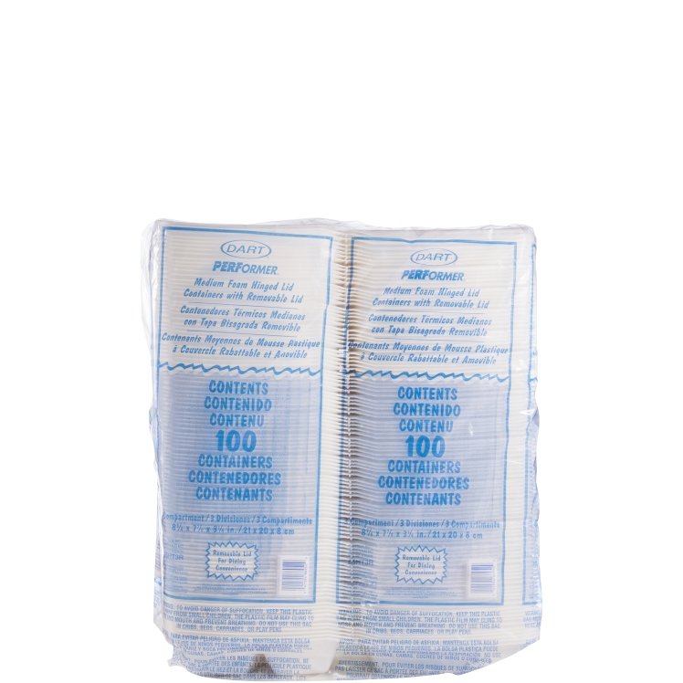 DART 8X8 3 CPMT FOAM HINGED CONTAINER