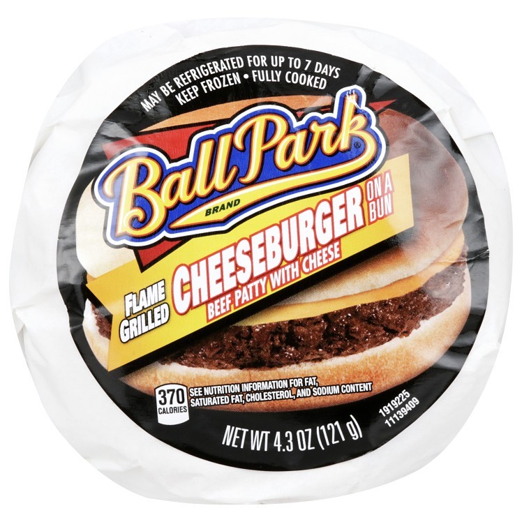 BALL PARK HOT N READY FROZEN BEEF FLAME BROILED CHEESEBURGER INDIVIDUALLY WRAPPED