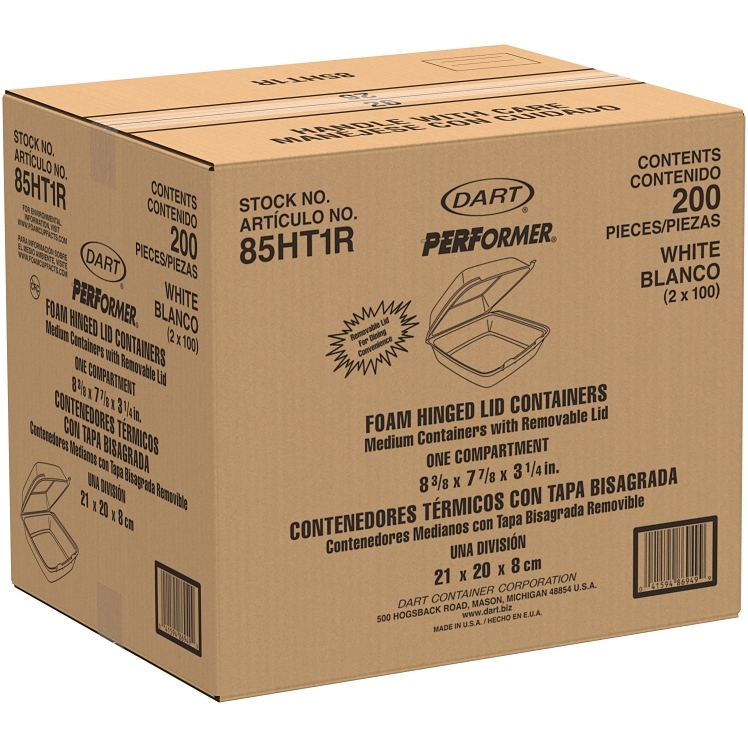 DART 8X8 1 CPMT FOAM HINGED CONTAINER