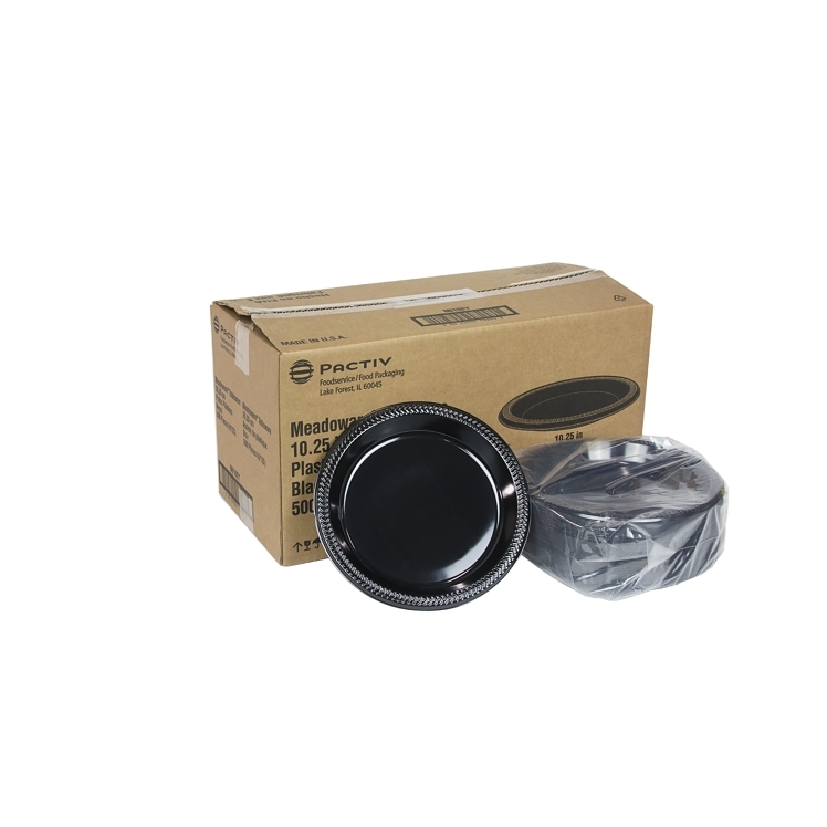 PACTIV PLATE PLASTIC 10.25 INCH BLACK 1 COMPARTMENT