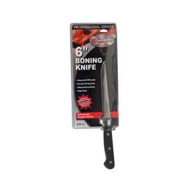 Winco Boning Knife 6 Inch Carbon Steel Forge Pom Handled Black