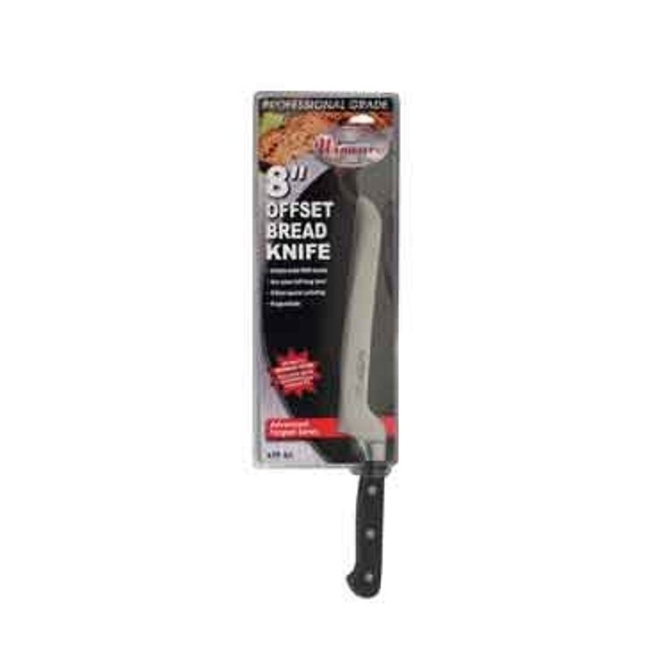Winco Offset Bread Knife 8 Inch Carbon Steel Forge Pom Handled Black