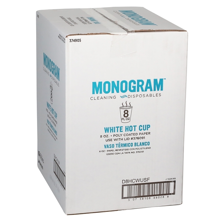 MONOGRAM CUP PAPER 8 OZ SINGLE HOT WHITE