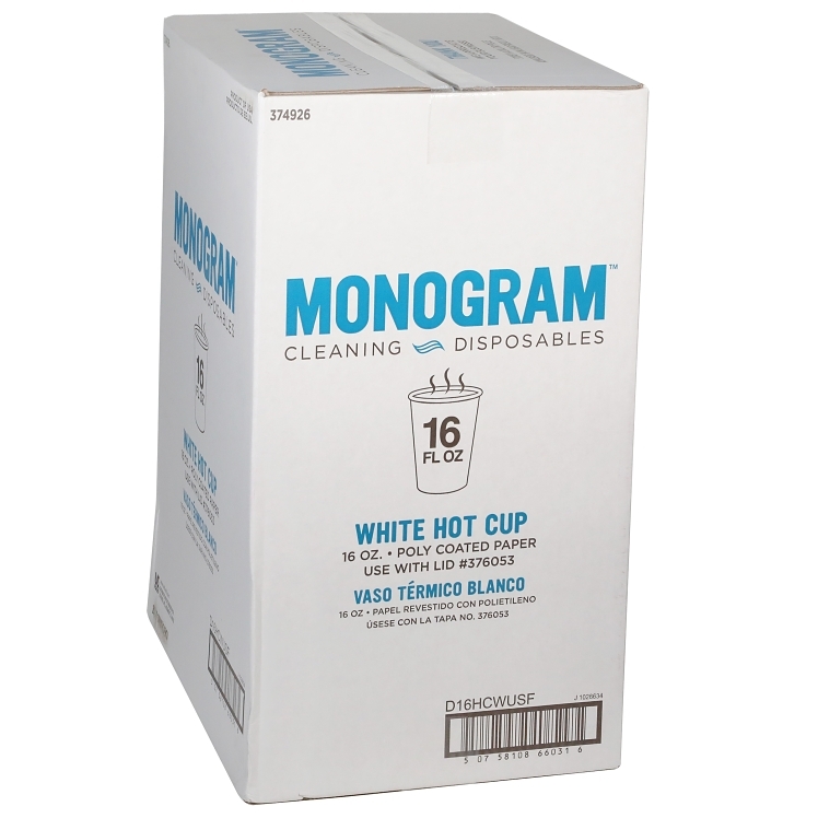 MONOGRAM CUP PAPER 16 OZ HOT WHITE