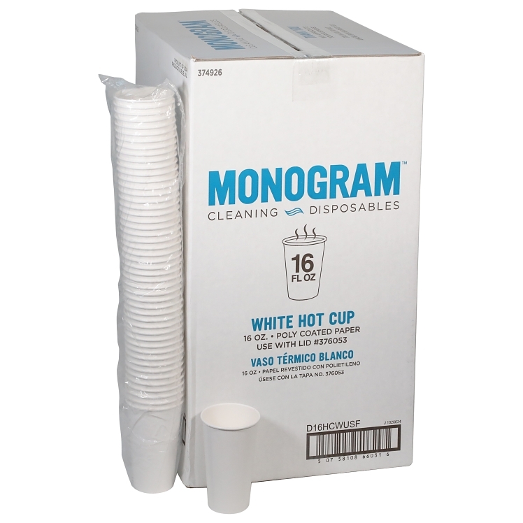 MONOGRAM CUP PAPER 16 OZ HOT WHITE