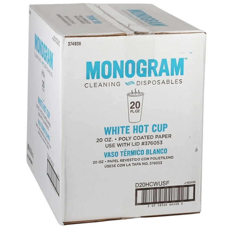 Monogram White Coated Hot Cups 20 oz