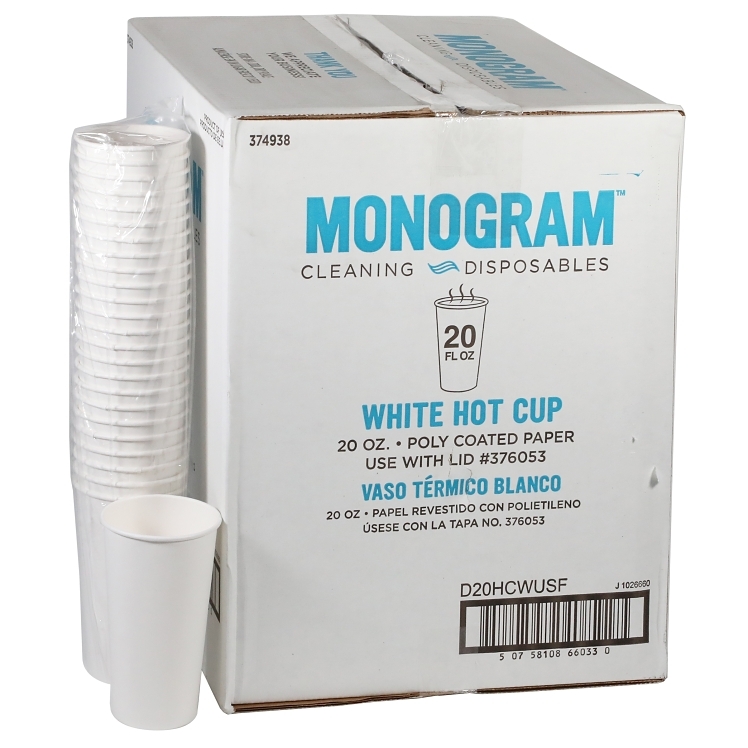 Monogram White Coated Hot Cups 20 oz