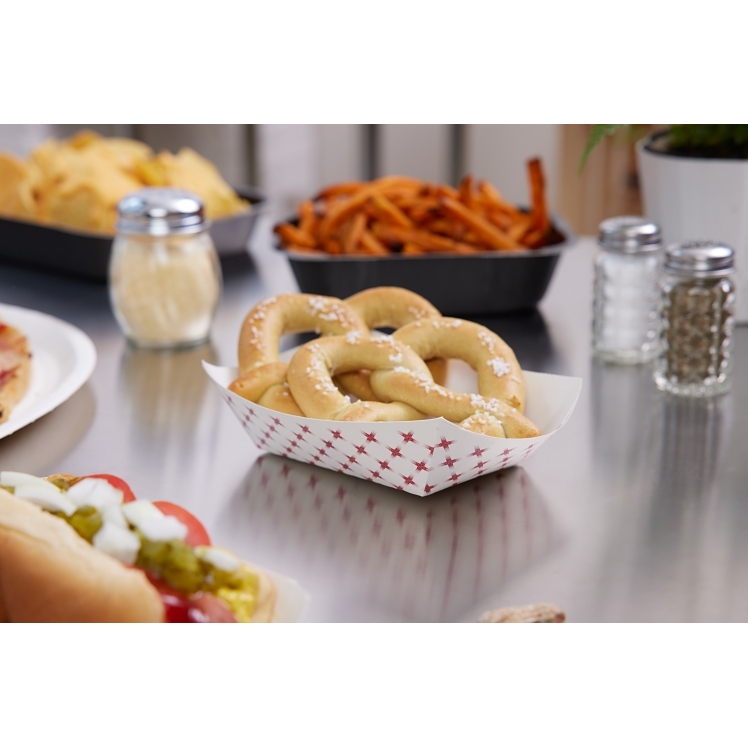 MONOGRAM 5LB COATED WHITE AND RED CHECKERED PAPER BOARD FOOD TRAY
