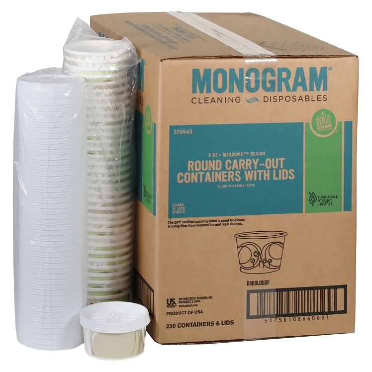 MONOGRAM PAPER BOARD 8 OZ DOUBLE POLY COATED CONTAINER MEADOW